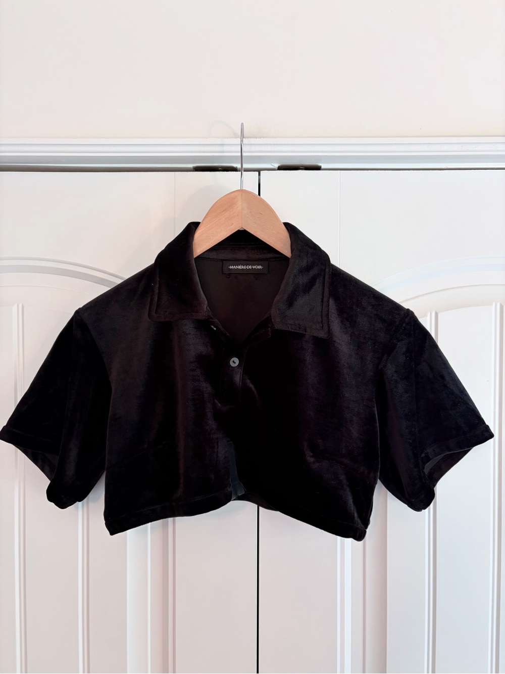 Maniere De Voir Black Velvet Women's Crop Top Short Sleeve US Size 2 EU 34